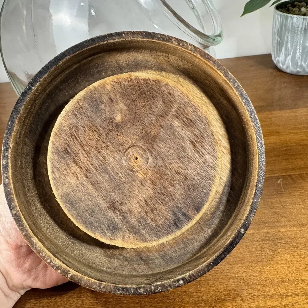 Vintage Glass Canister with Wood Lid Large 7.5